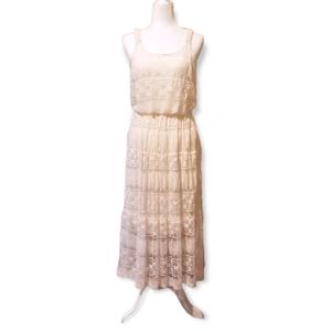 Lace sleeveless lined midi dress cream medium
